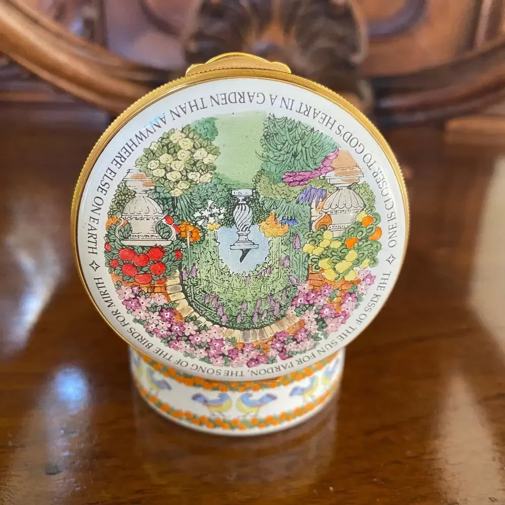 Staffordshire Enamels England God's Garden Floral Trinket Pill Box Vintage